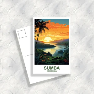 Sumba Travel Postcard Art, Bali Indonesia Postcard Art, City Skyline Art, Vibrant Sunset Postcard, Travel Postcard